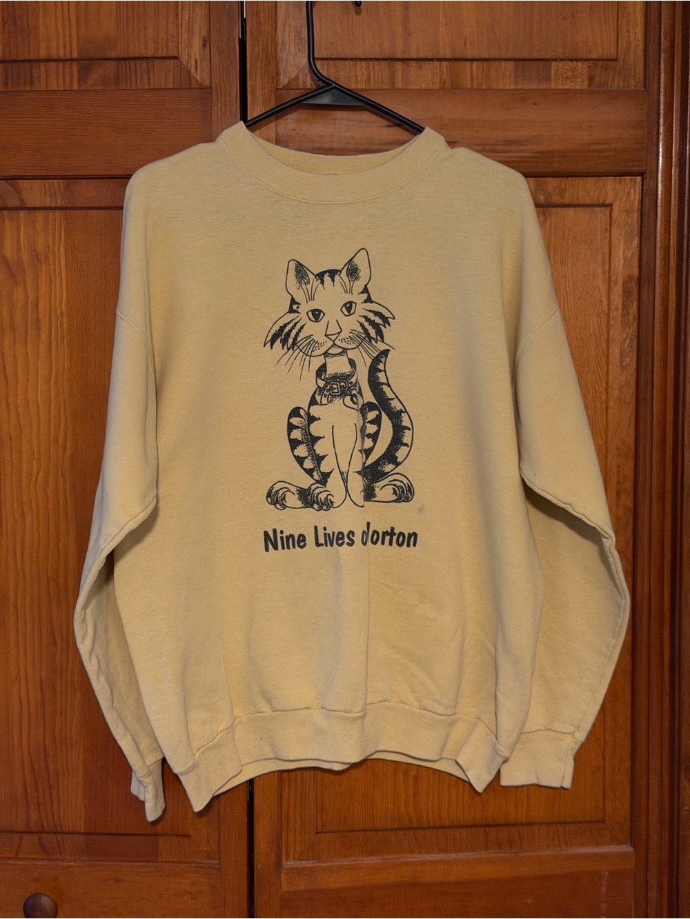 Hanes Cream Cat Graphic Sweatshirt with 'Nine Lives' Print